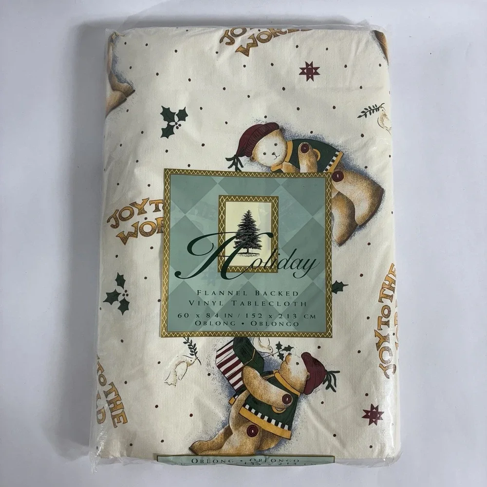 Town & Country Xmas Flannel Back Vinyl Tablecloth Joy To The World 60